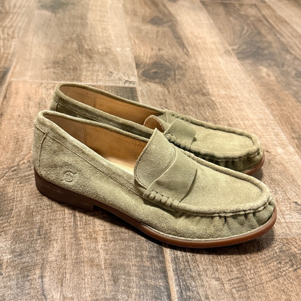 Born Womens Maris Retro Suede Penny Moccasin Loafer, Sage Green,7.5M